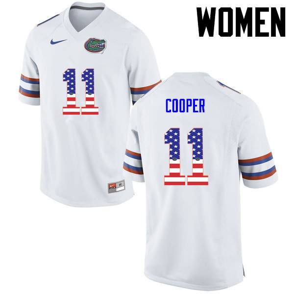 Women's NCAA Florida Gators Riley Cooper #11 Stitched Authentic USA Flag Fashion Nike White College Football Jersey WIY1865HO